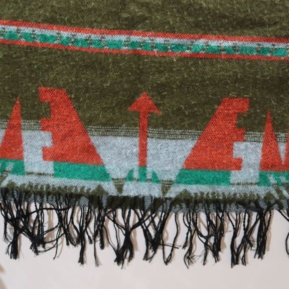 Urban Outfitters Oversized Southwestern Scarf | Olive & Rust Aztec Pattern - Picture 9 of 13